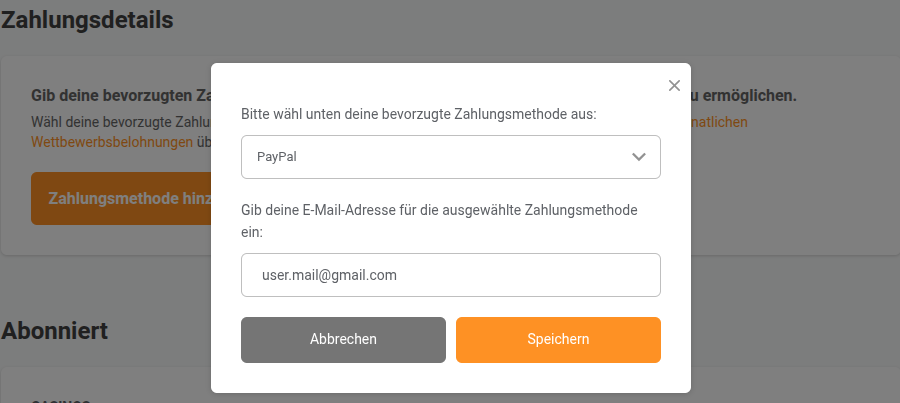 Demo zur Einrichtung von Zahlungsdetails