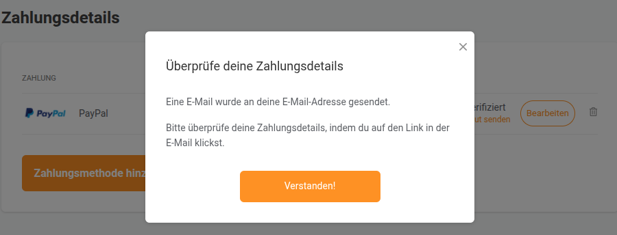 E mail adresse zur Zahlungsmethode verifizieren