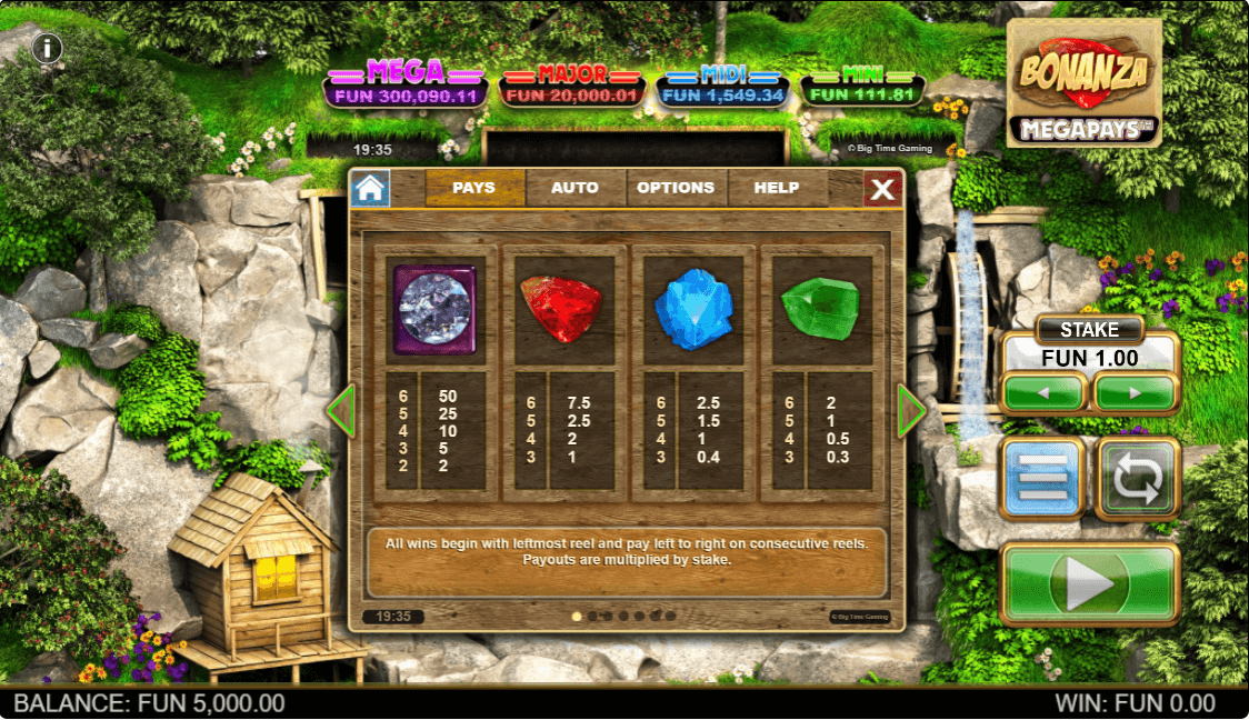 Bonanza Megapays Online Slot Game Paytable