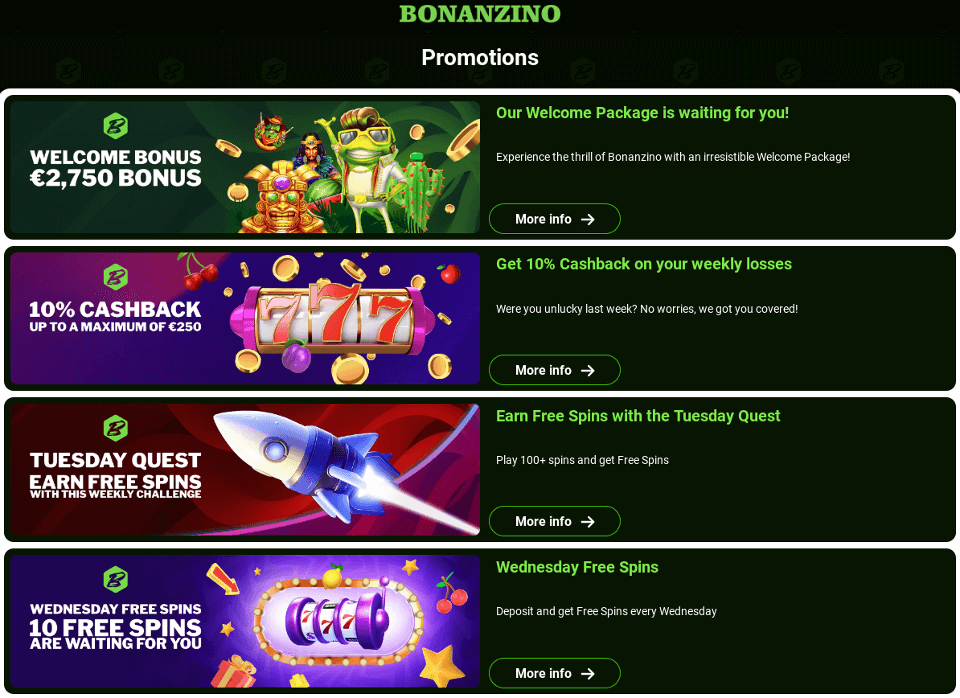 bonanzino casino promotions