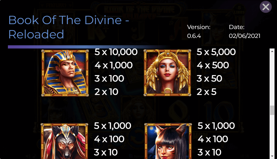 Book of the Divine Reloaded Online Slot Game Paytable