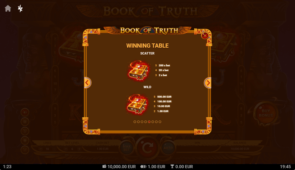Book of Truth Online Slot Game Paytable