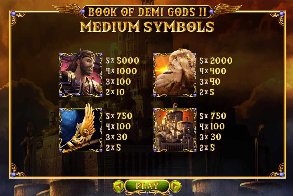 Book of Demi Gods II Slot Paytable