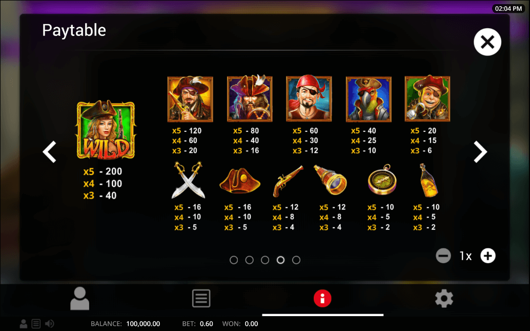 Caribbean Cannons Online Slot Game Paytable