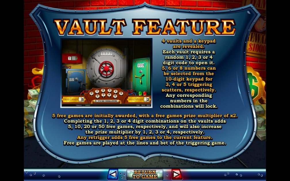 Cash Bandits Slot Game Vault Feature
