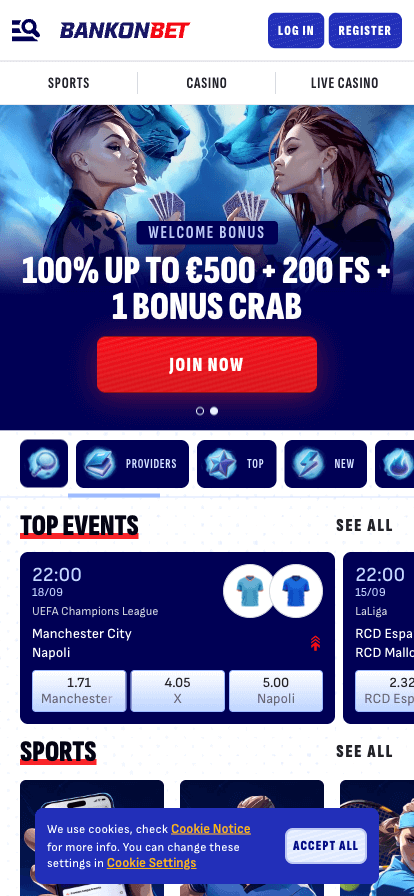 bankobet casino mobile homepage