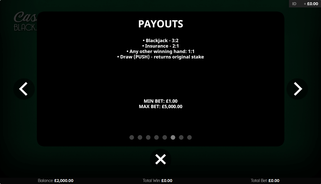 Casino Blackjack Online Game Paytable