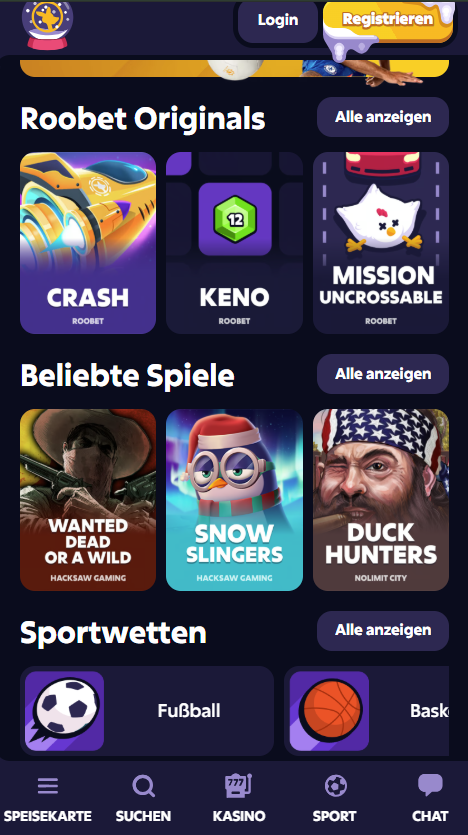 Screenshot der Startseite des Roobet Casinos