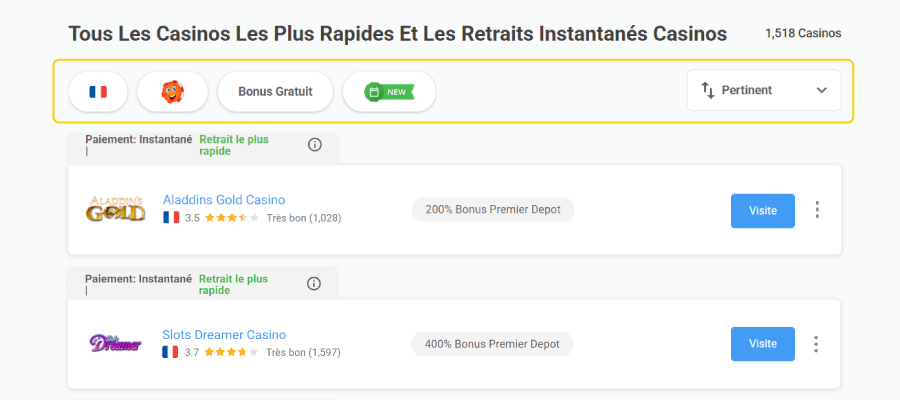 image Options de tri et de filtrage Chipy pour les casinos avec des retraits rapides