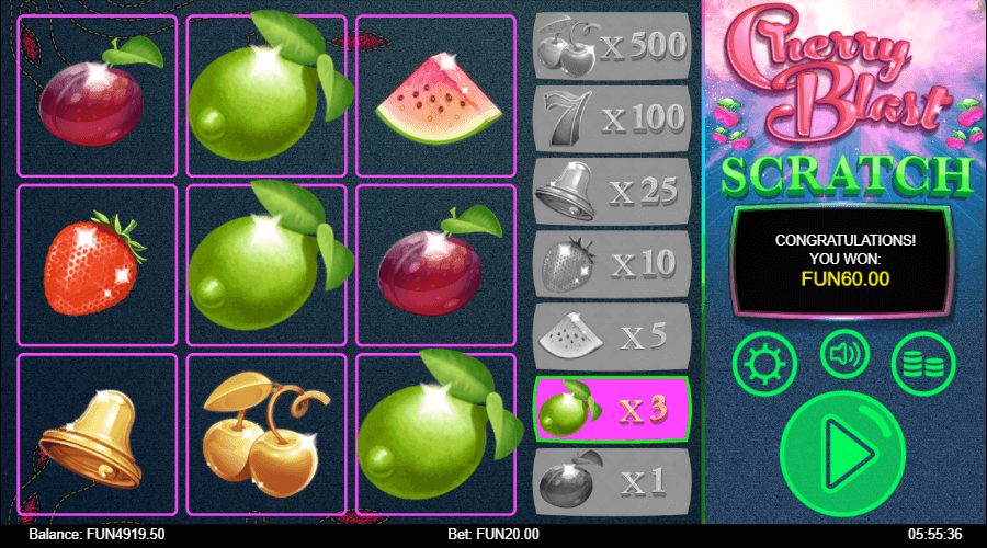 Cherry Blast Online Scratch Game Symbols