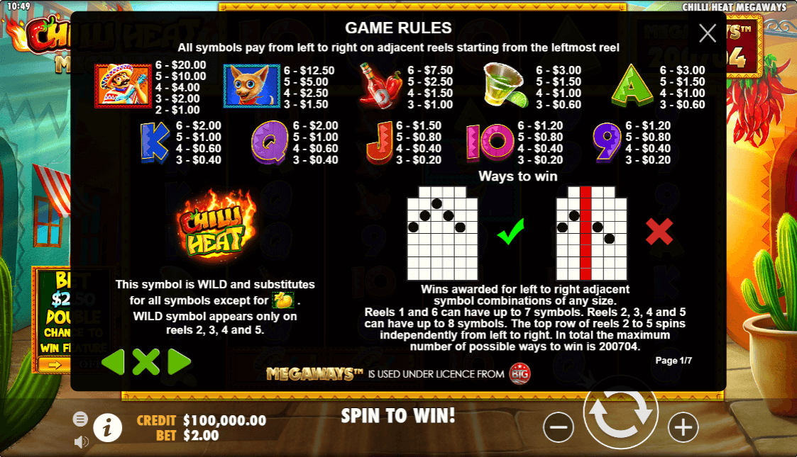 Chilli Heat Online Slot Game Paytable