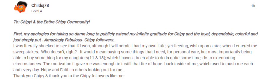 chipy sweepstake winner message