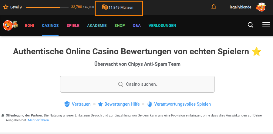 Chipy Coins Hauptnavigation
