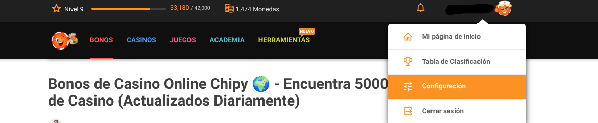 chipy configuracion button