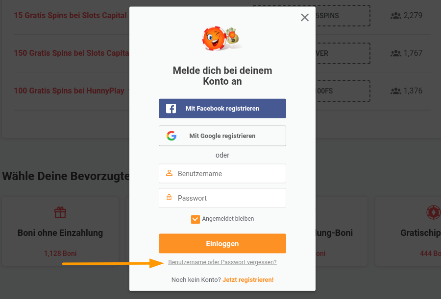 hilfe center benutzername oder passwort vergessen Chipy