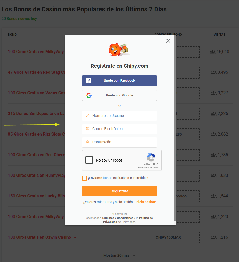 chipy unirse pop up imagen
