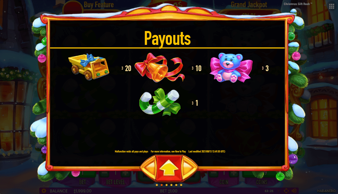Christmas Gift Rush Online Slot Game Paytable