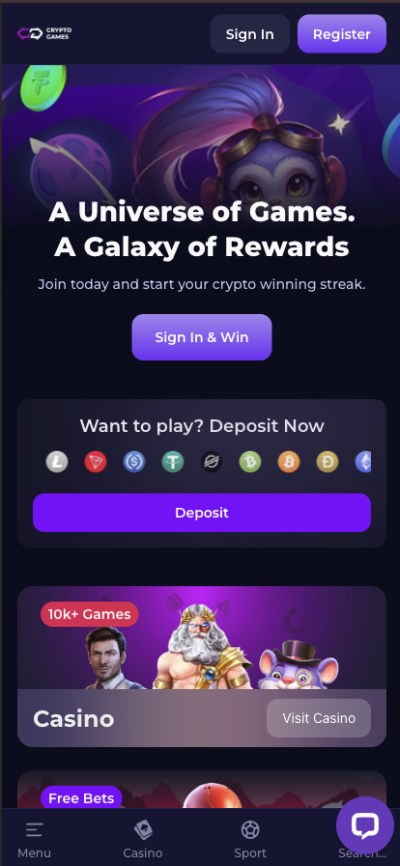crypto games casino homepage