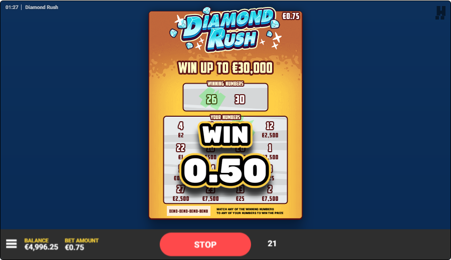 Diamond rush online slot game win