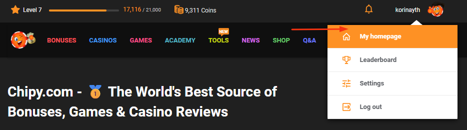 dropdown my homepage