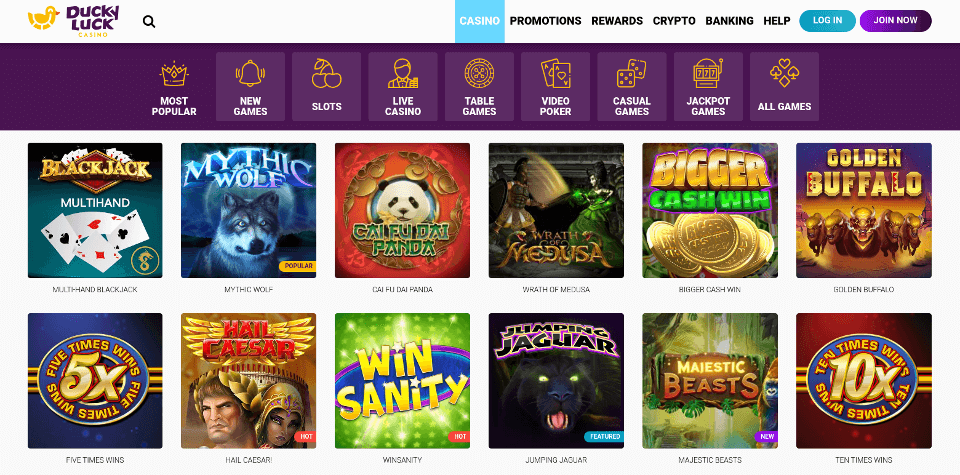 duckyluck casino game library cotm