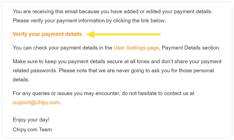 email from chipy to verify payment