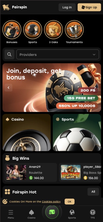 fairspin casino homepage mobile