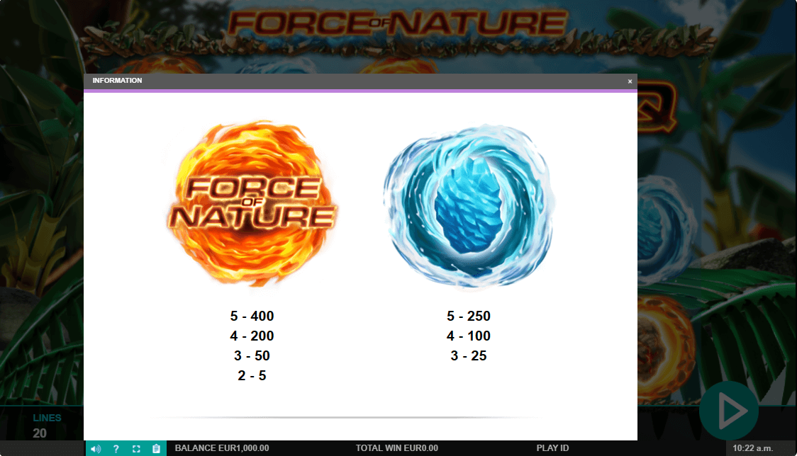force of nature paytable