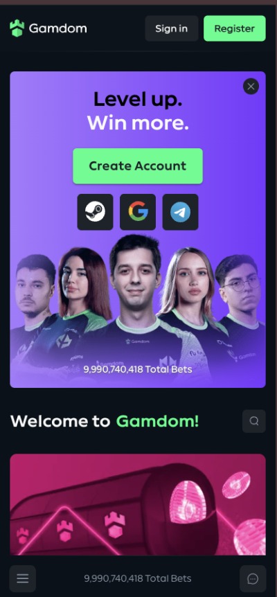 gamdom casino homepage mobile