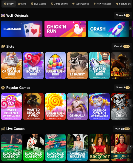 Game Library Wolfio Casino