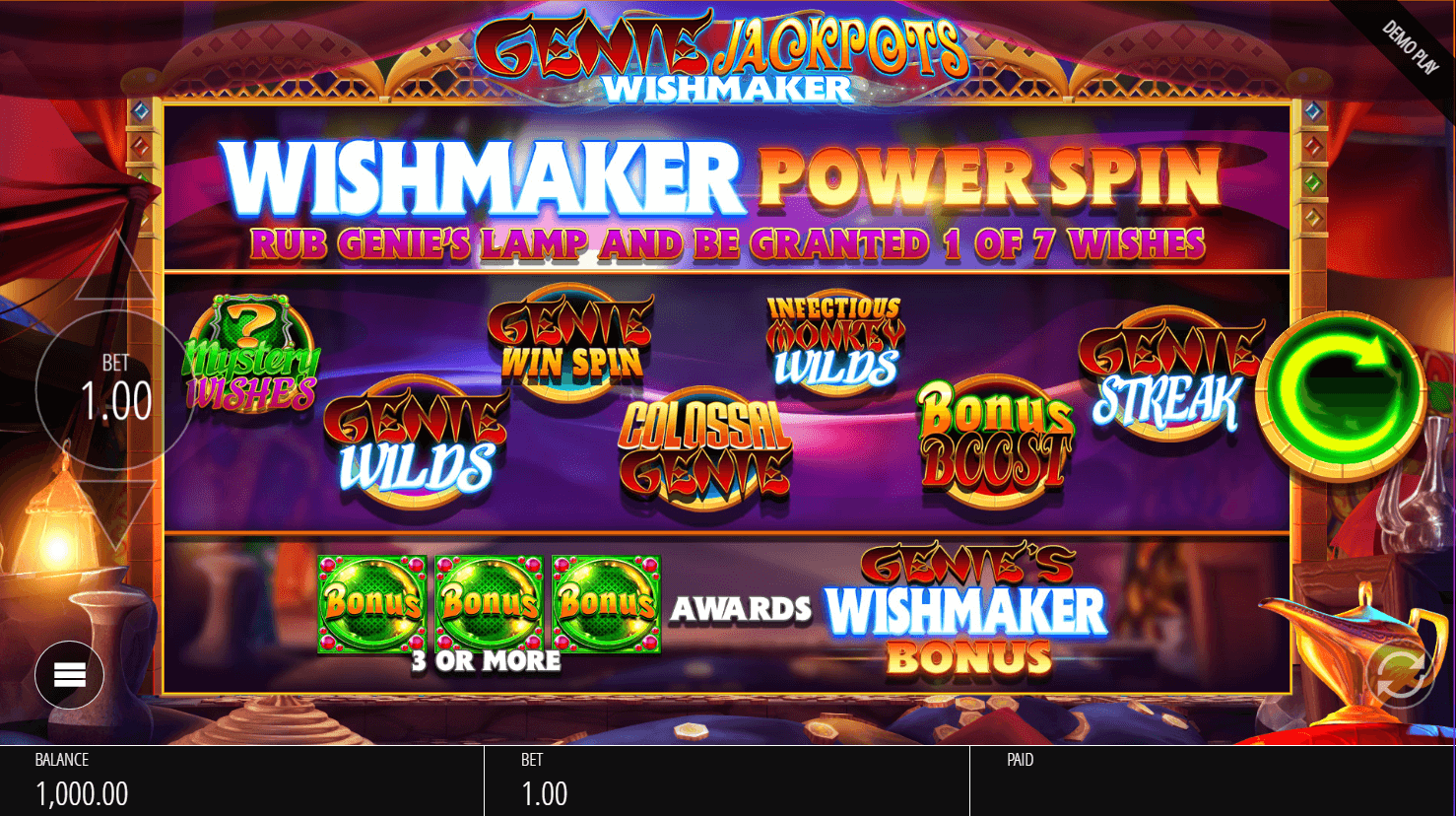 Genie Jackpots Wishmaker Online Slot Game Reels