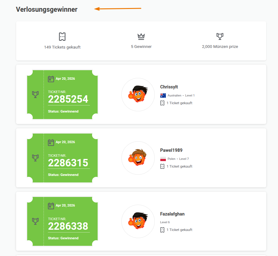 Gewinner der Tombola DE
