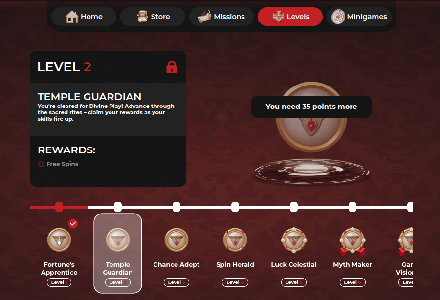 god of casino levels