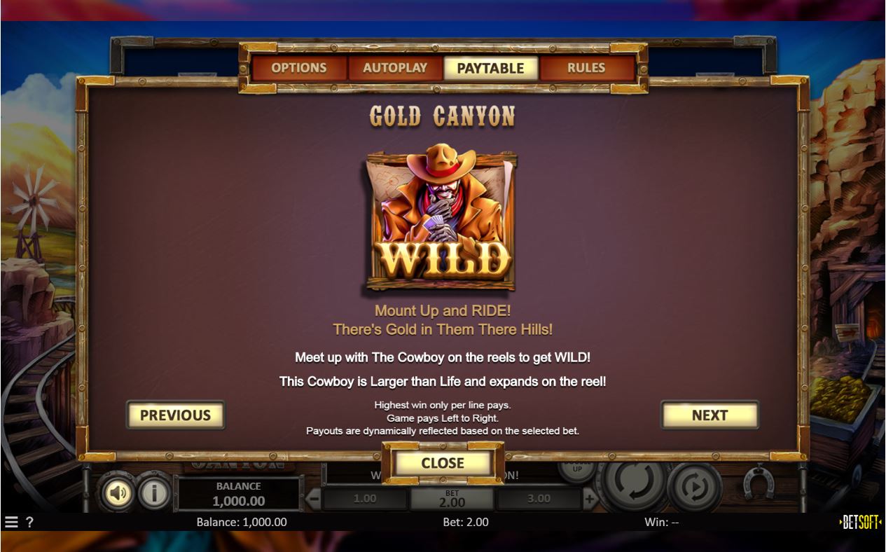 Gold Canyon Slot Game Wild Feature