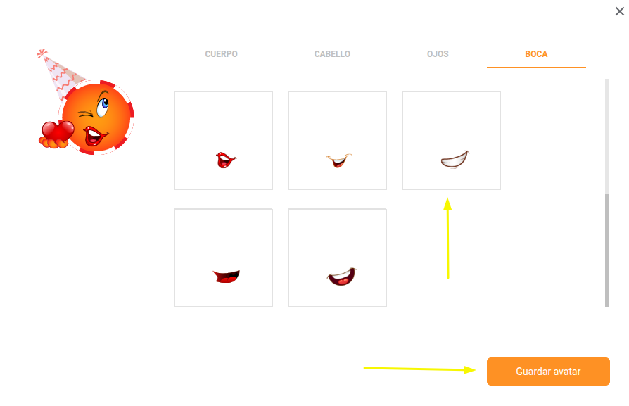 Editar Avatar y Guardar Avatar