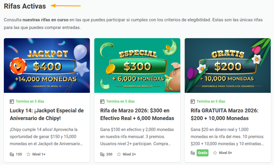 Guía de Rifas Lista de Rifas Activas