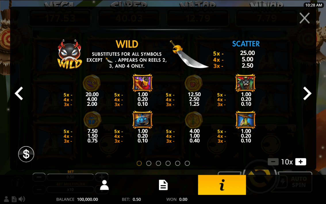 Hachiâs Quest of Heroes Online Slot Game Paytable