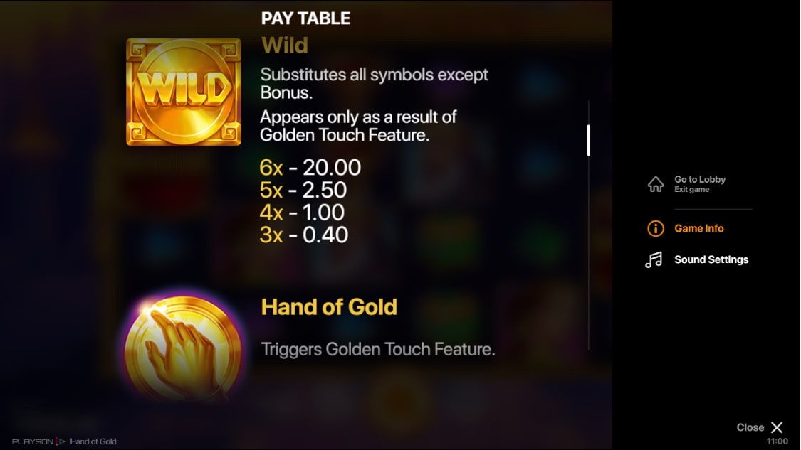 Hand of Gold Slot Features