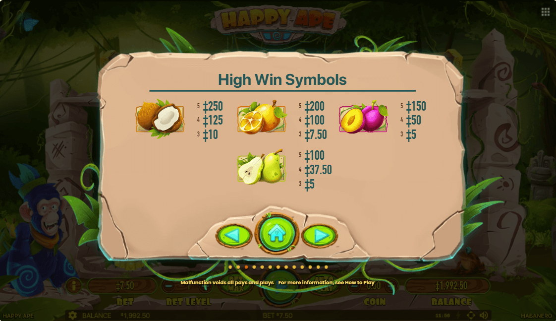 happy ape paytable