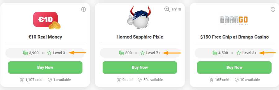Help Center Level Requirement Shop Items
