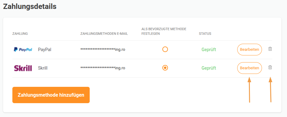 Hilfe Center zahlung einrichten details bearbeiten DE