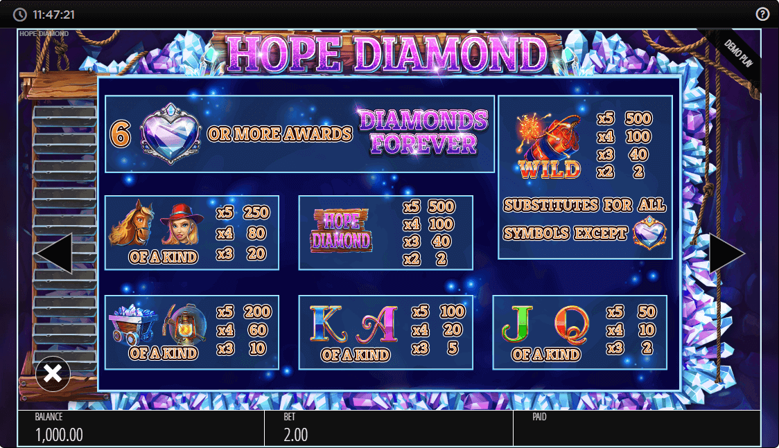 hope diamond paytable