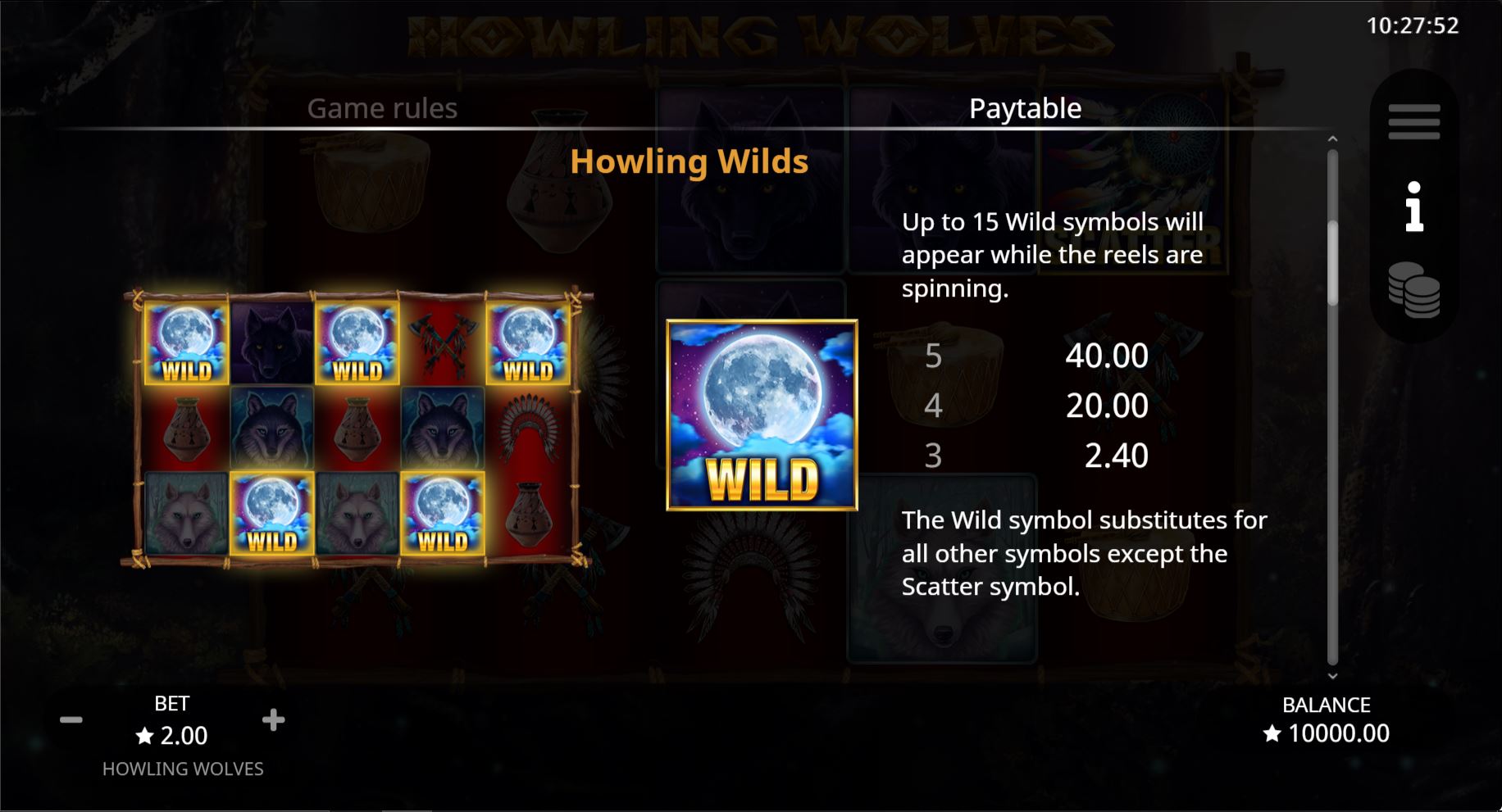 Howling Wolves Slot Symbols