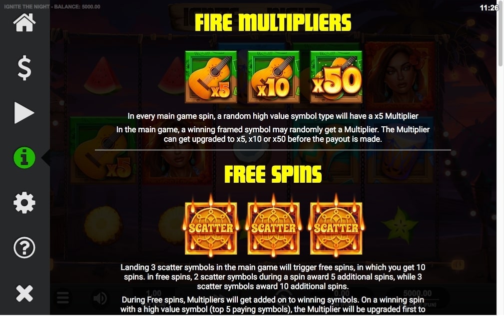 Relax Gaming Ignite The Night Slot Bonus Features