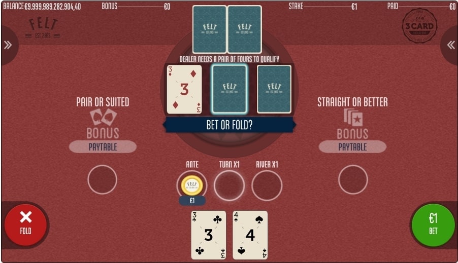 3 Card Hold Em Online Poker Game Bet or Fold