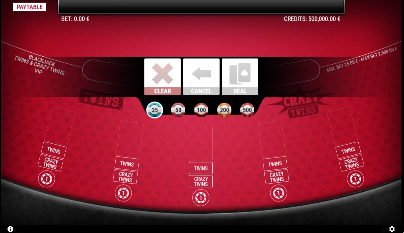 Blackjack Twins and Crazy Twins VIP paytable
