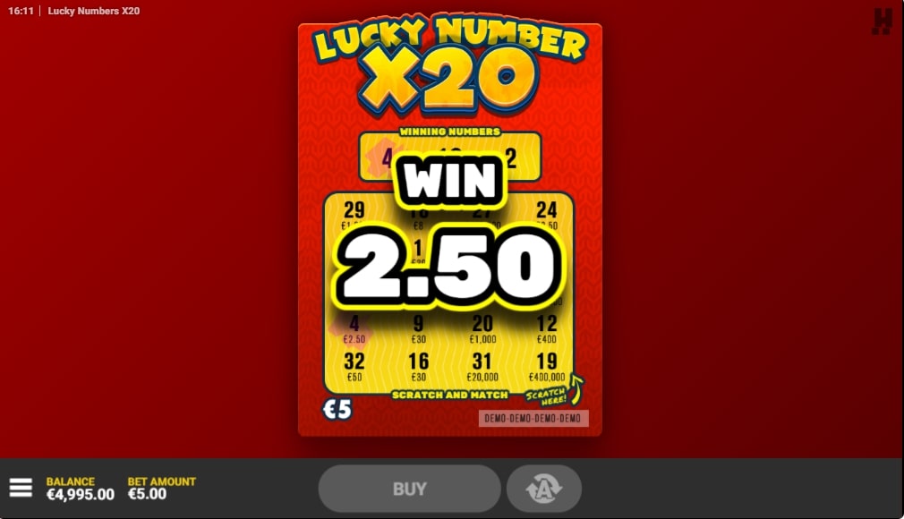 hacksaw gaming lucky number x20 scratch card winning