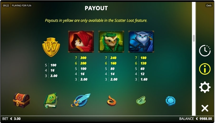 Owls Slot Game Payout