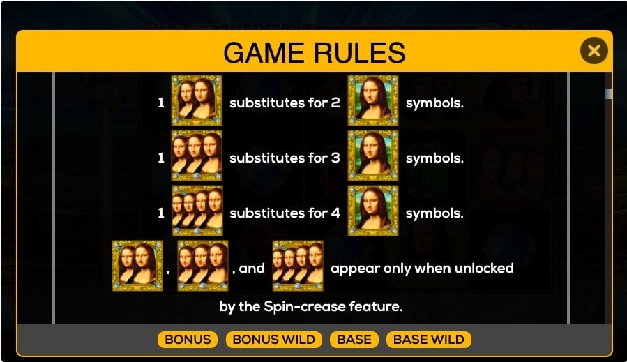 Quadruple Da Vinci Diamonds Slot Game Rules