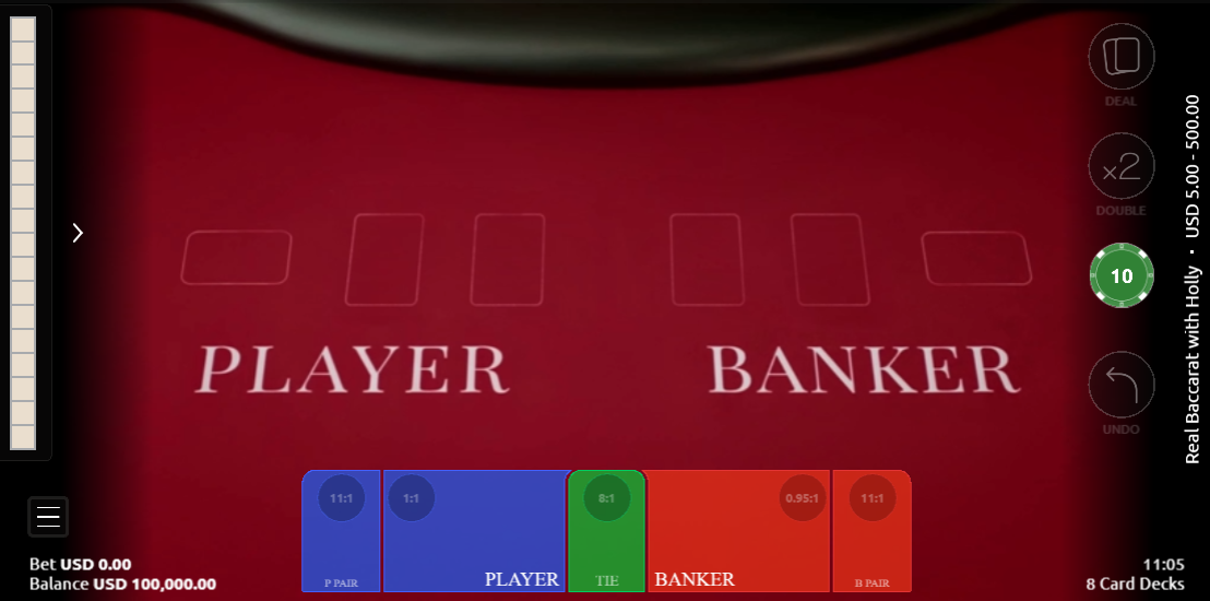 real baccarat with holly player banker